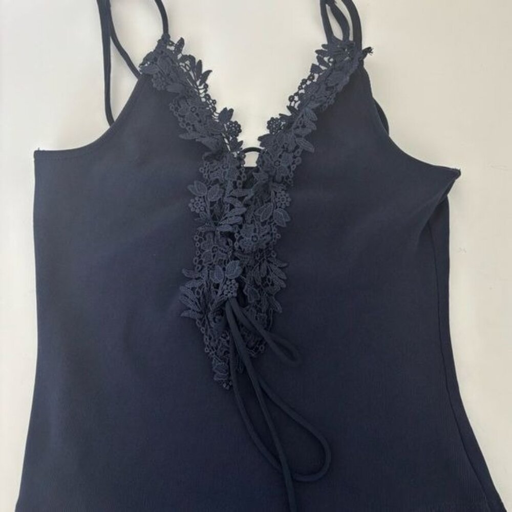 Y2K Bodysuit Large Floral Lace Deep V Neckline Romantic Dark Academia Balletcore - Picture 8 of 16